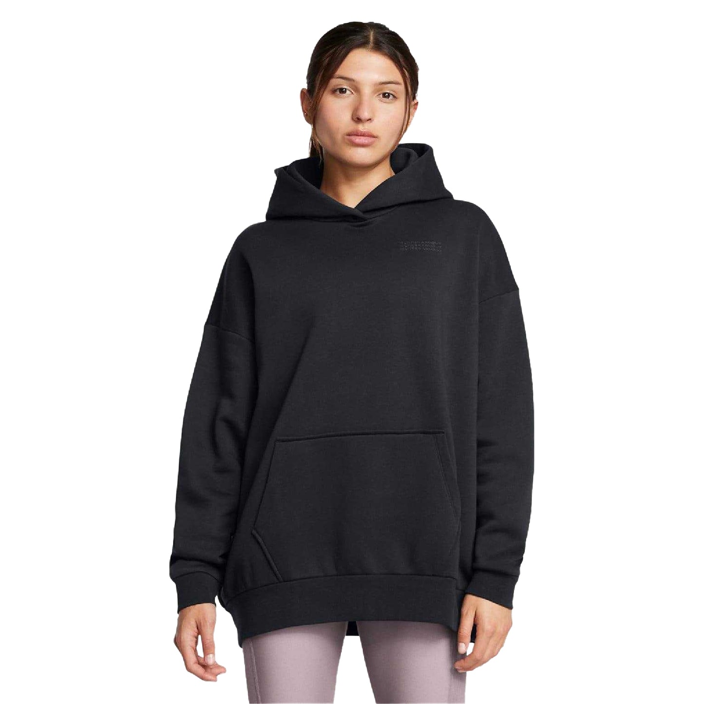 Black - Side - Under Armour Womens-Ladies Ultra Icons Fleece Oversized Hoodie