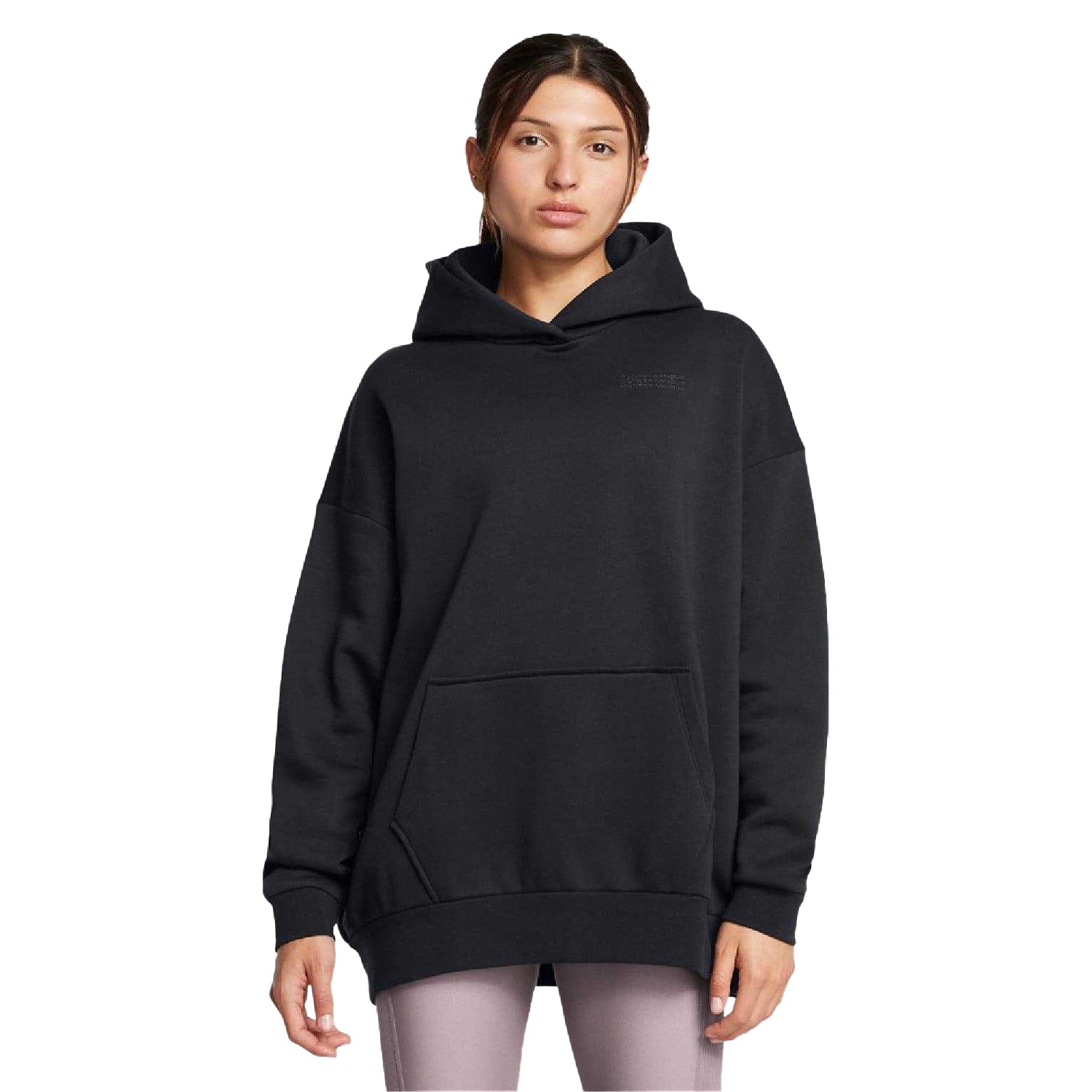 Black - Side - Under Armour Womens-Ladies Ultra Icons Fleece Oversized Hoodie
