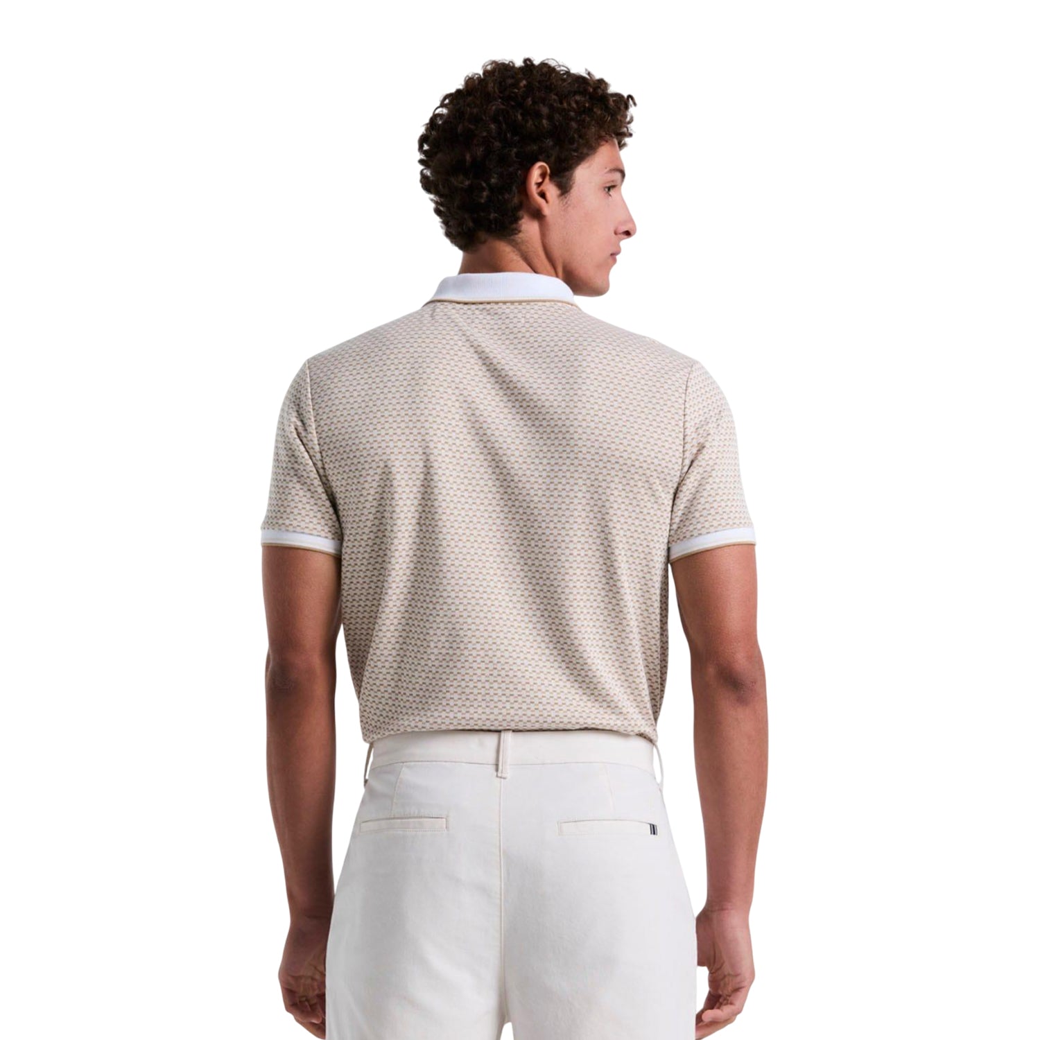 Cream - Back - Original Penguin Mens Mini Jacquard Polo Shirt