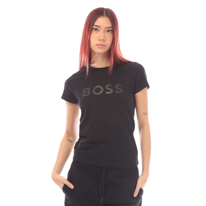 Black - Front - Boss Womens-Ladies Eventsa4 Leather Logo Regular T-Shirt