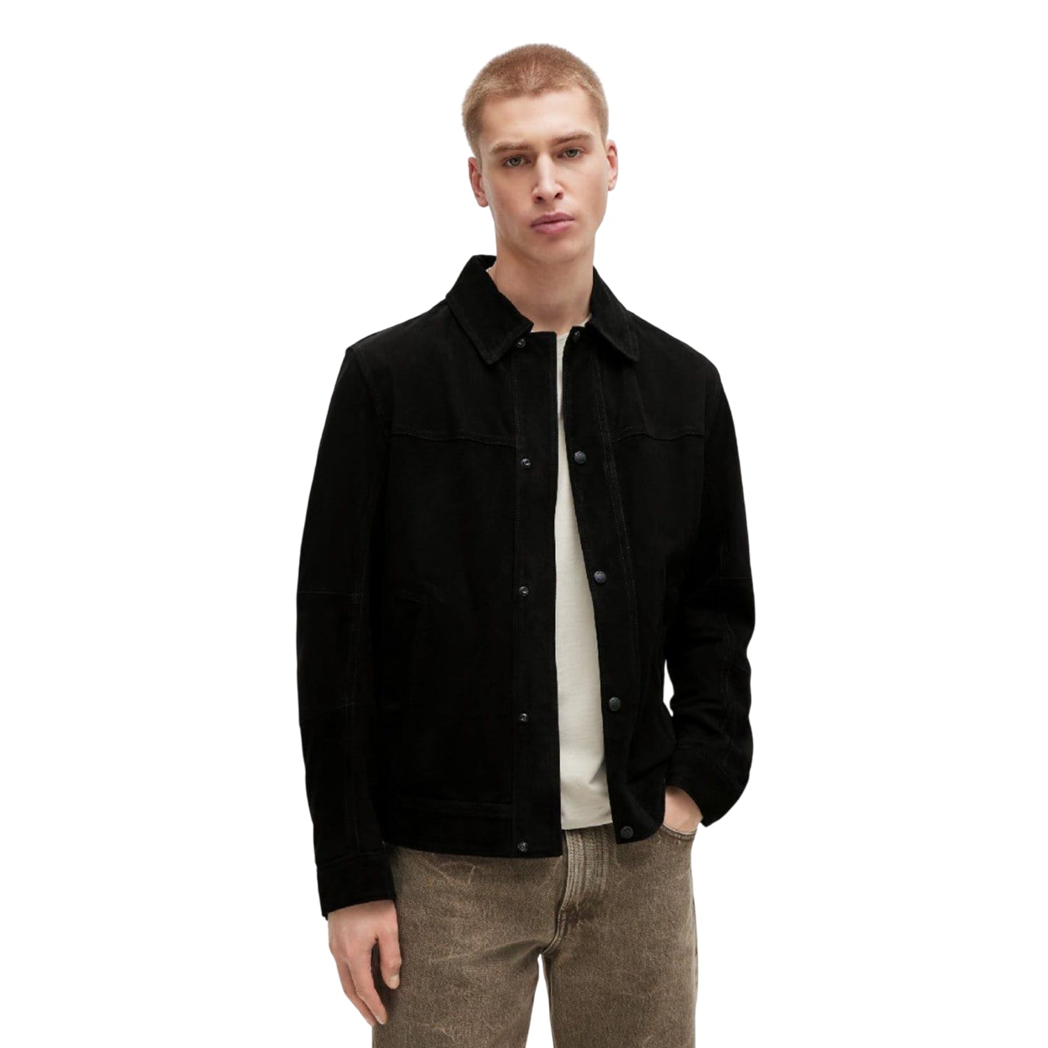Black - Side - Boss Mens Jomister Suede Bomber Jacket