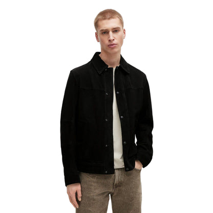 Black - Side - Boss Mens Jomister Suede Bomber Jacket