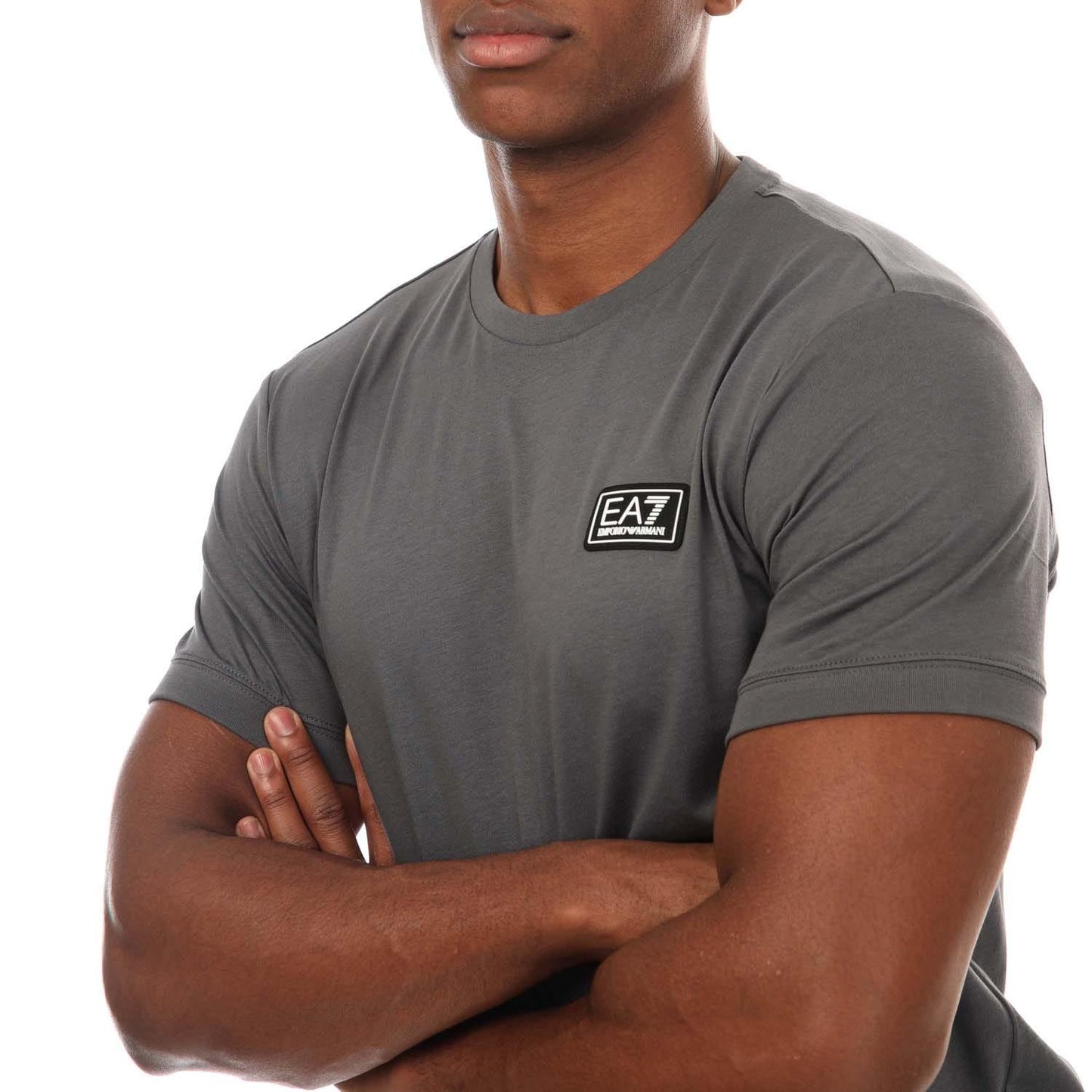 Grey - Side - Emporio Armani Mens Series Logo Cotton T-Shirt
