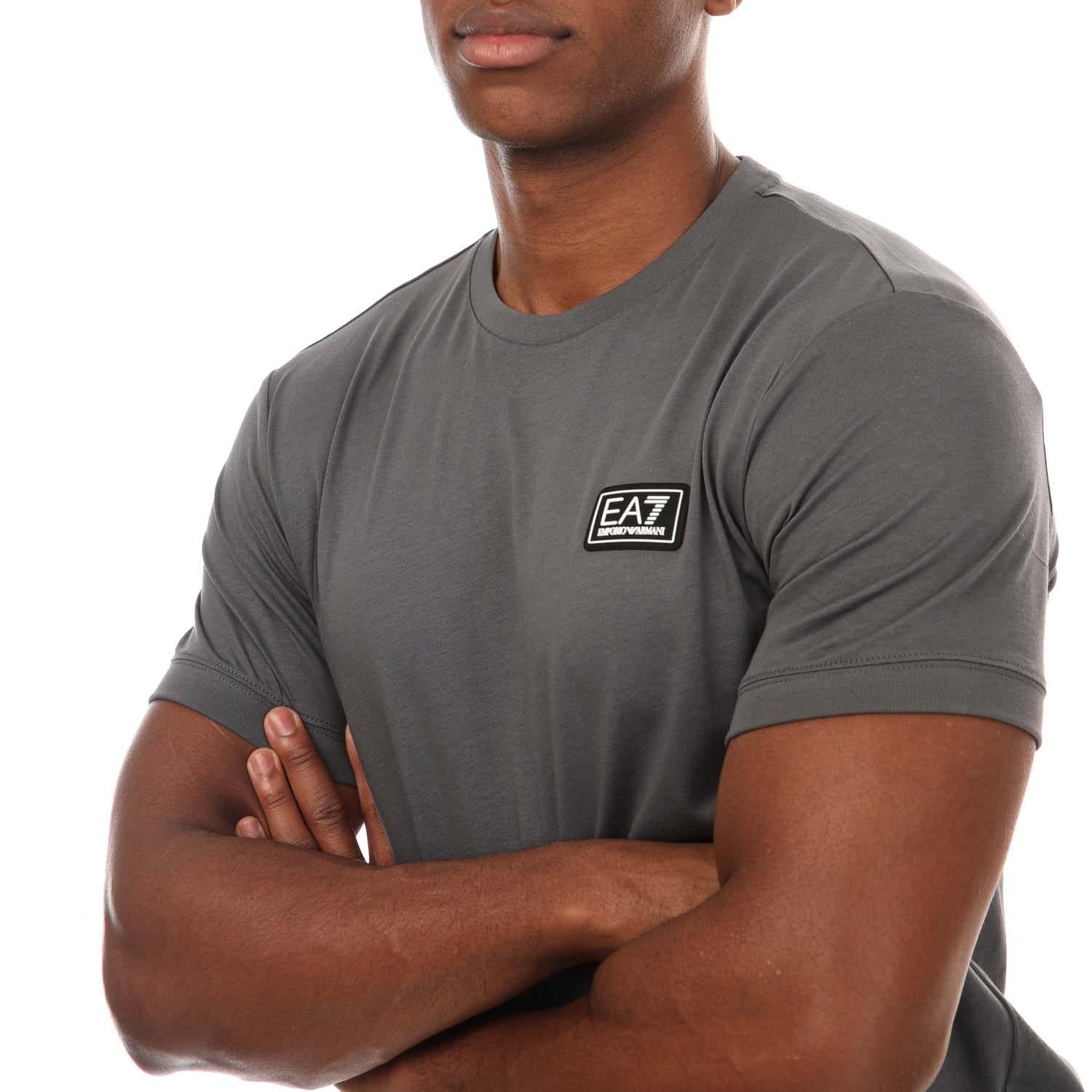 Grey - Side - Emporio Armani Mens Series Logo Cotton T-Shirt