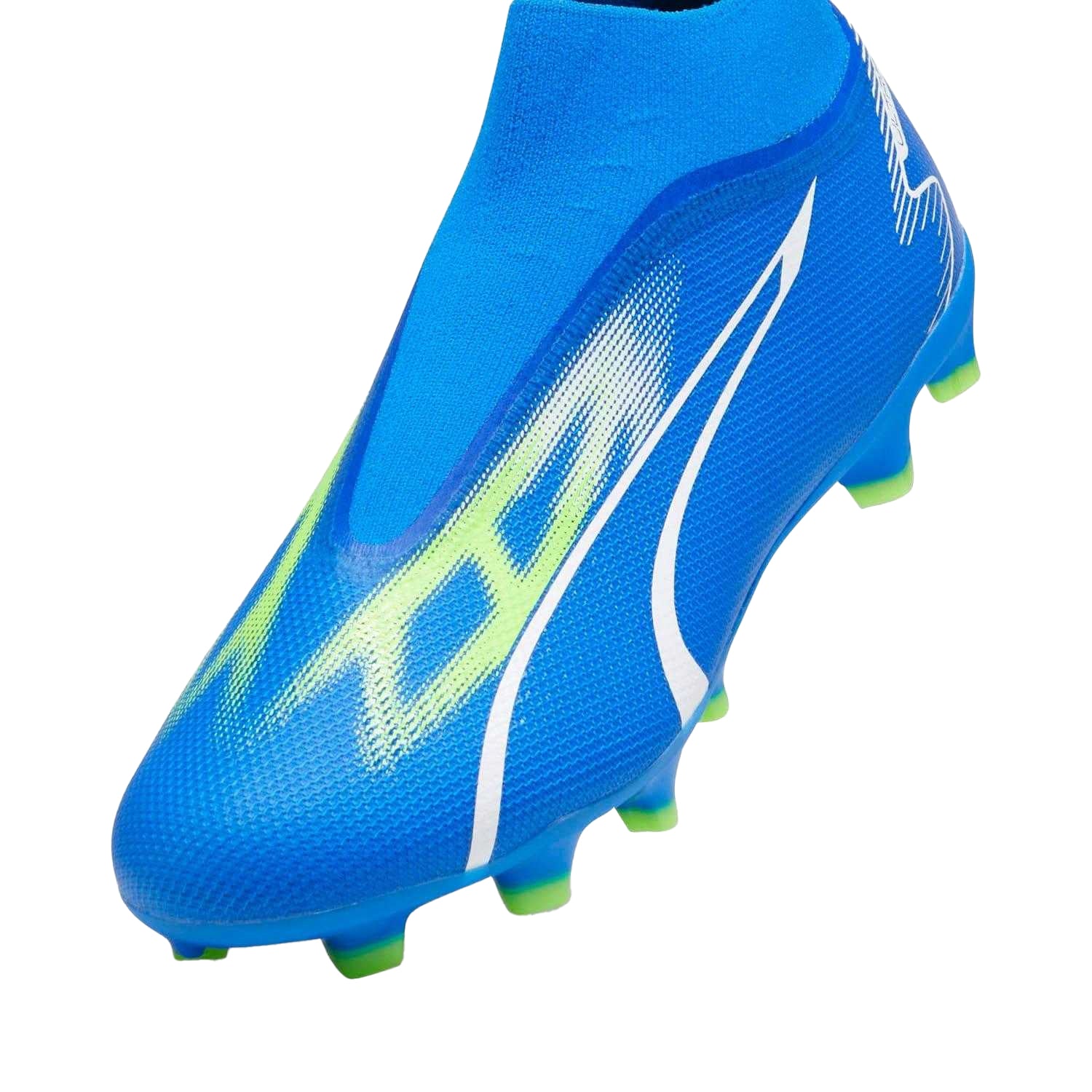 Blue-Puma White-Green Pro - Close up - Puma Mens Ultra Match Slip-on Football Boots