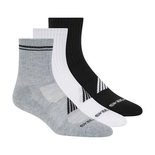 Grey-White-Black - Front - Skechers Mens Low Crew Socks (Pack of 3)