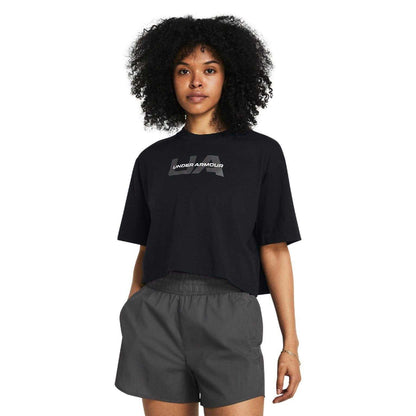 Black - Side - Under Armour Womens-Ladies Cropped Boxy T-Shirt