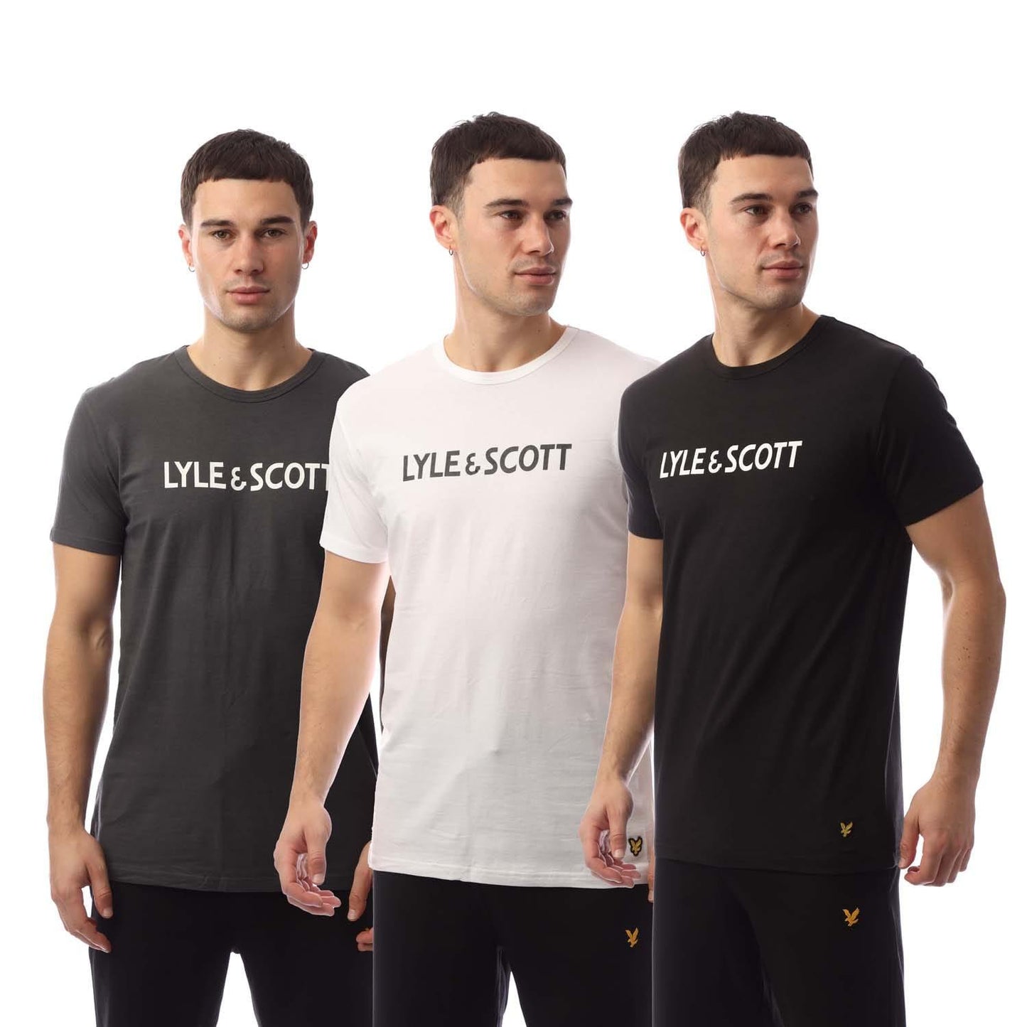 Black - Front - Lyle & Scott Mens Printed T-Shirt (Pack of 3)