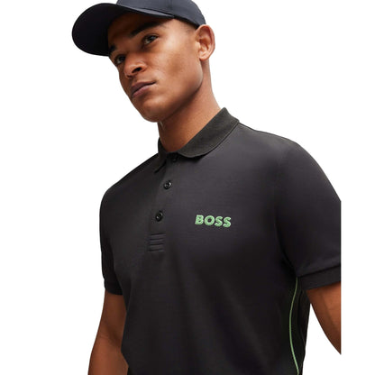 Charcoal - Close up - Boss Mens Paule 4 Slim Polo Shirt