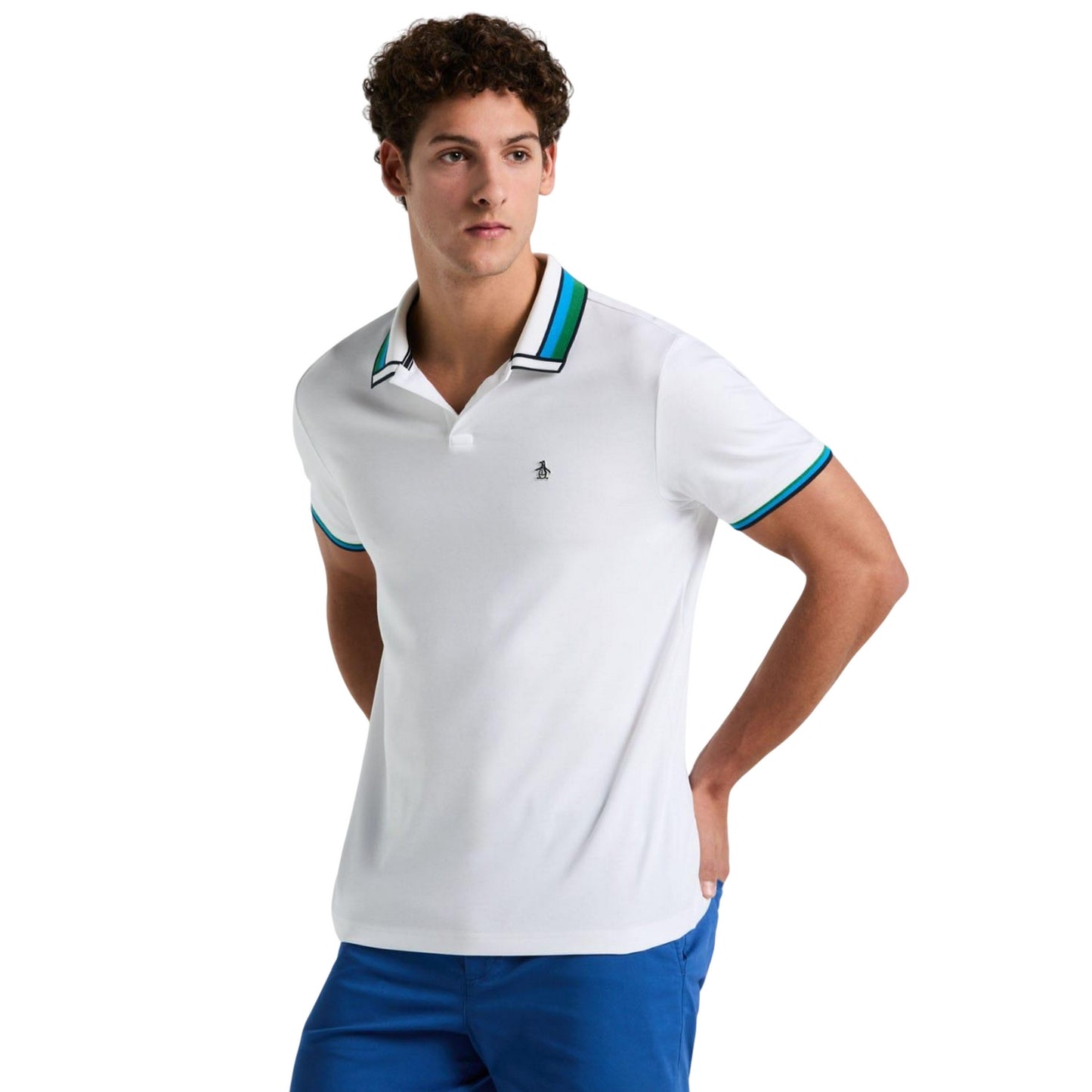 White - Front - Original Penguin Mens Interlock Polo Shirt