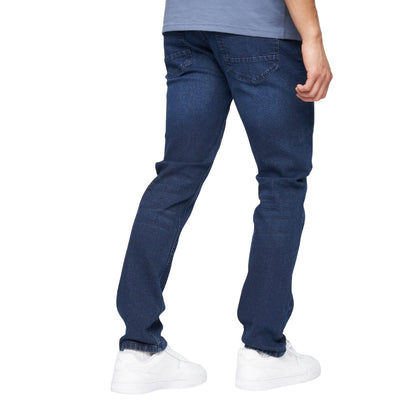 Dark Blue - Back - Crosshatch Mens Malcom Slim Jeans