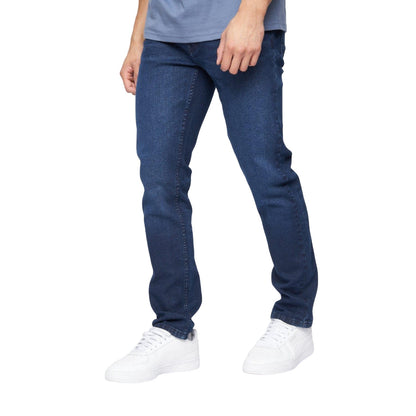 Dark Blue - Side - Crosshatch Mens Malcom Slim Jeans