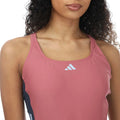 Pink - Side - Adidas Womens-Ladies Colour Block Stripes One Piece Swimsuit