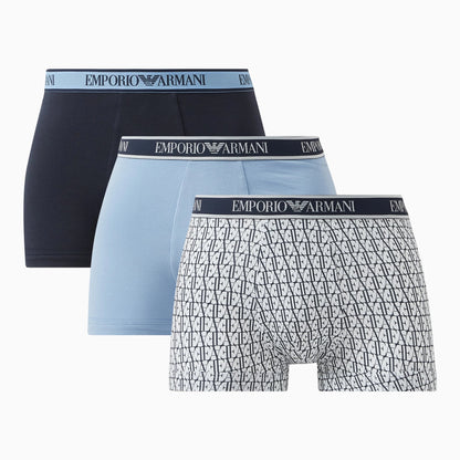 Black-White-Light Blue - Front - Armani Mens Boxer Shorts (Pack of 3)
