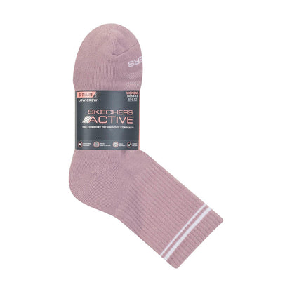 Pink-White-Grey - Back - Skechers Womens-Ladies Crew Socks (Pack of 6)