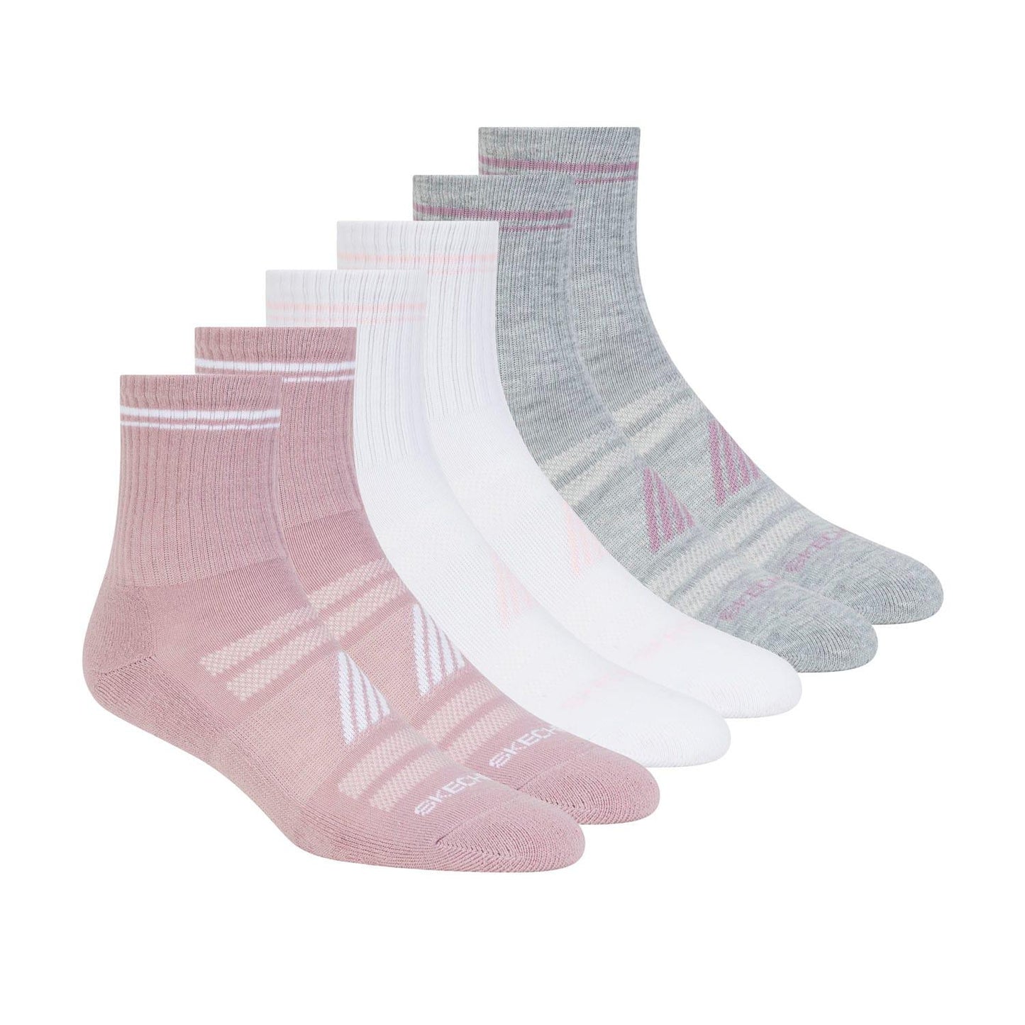 Pink-White-Grey - Front - Skechers Womens-Ladies Crew Socks (Pack of 6)