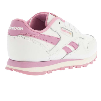 White-Pink - Back - Reebok Childrens-Kids Classic Leather Shoes
