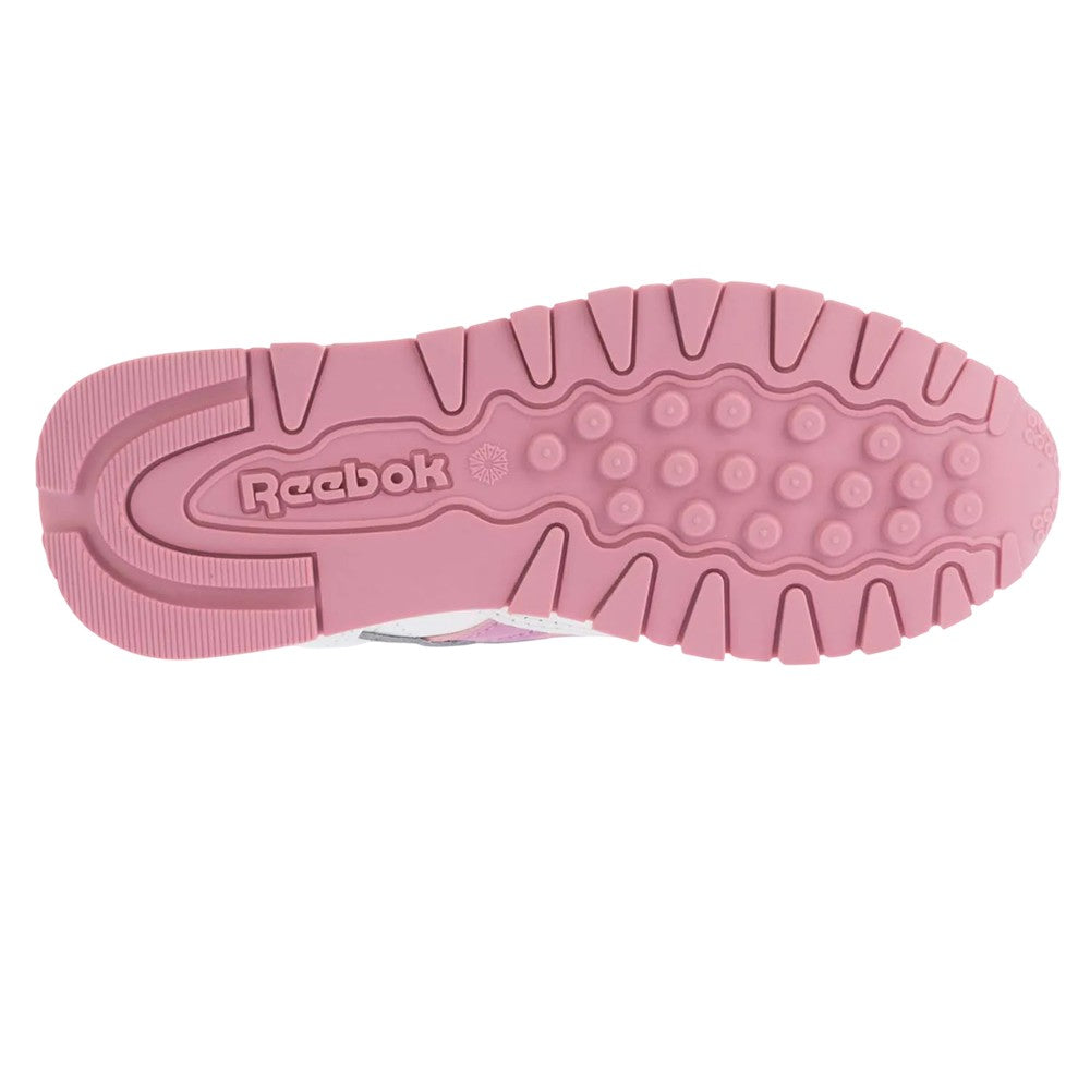 White-Pink - Side - Reebok Childrens-Kids Classic Leather Shoes