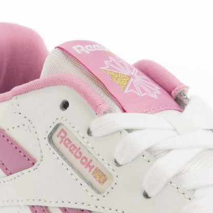 White-Pink - Pack Shot - Reebok Childrens-Kids Classic Leather Shoes