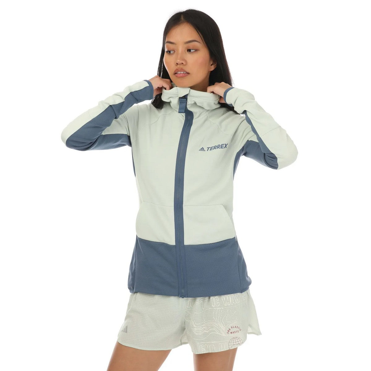 Light Green-Navy Blue - Front - Adidas Womens-Ladies Terrex Zupahike Fleece Jacket