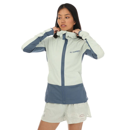 Light Green-Navy Blue - Front - Adidas Womens-Ladies Terrex Zupahike Fleece Jacket