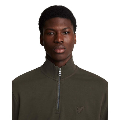 Green - Side - Lyle & Scott Mens Tonal Eagle Quarter Zip Sweatshirt