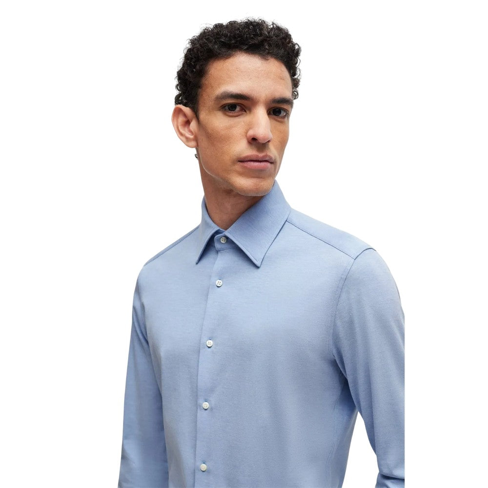 Blue - Side - Boss Mens L-Hays Kent Collar Shirt