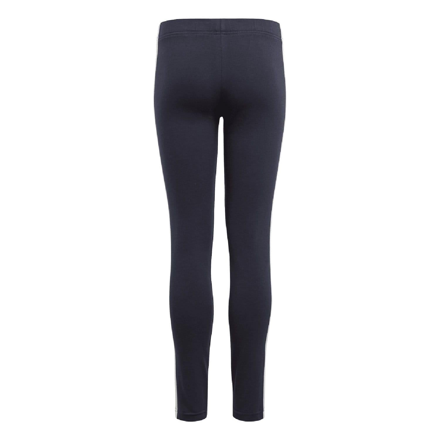 Navy - Back - Adidas Girls Essentials 3 Stripes Leggings