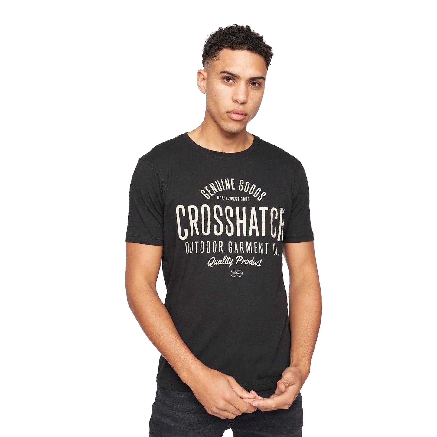 White-Black-Navy-Grey-Red - Pack Shot - Crosshatch Mens Luckmoore Printed T-Shirt (Pack of 5)