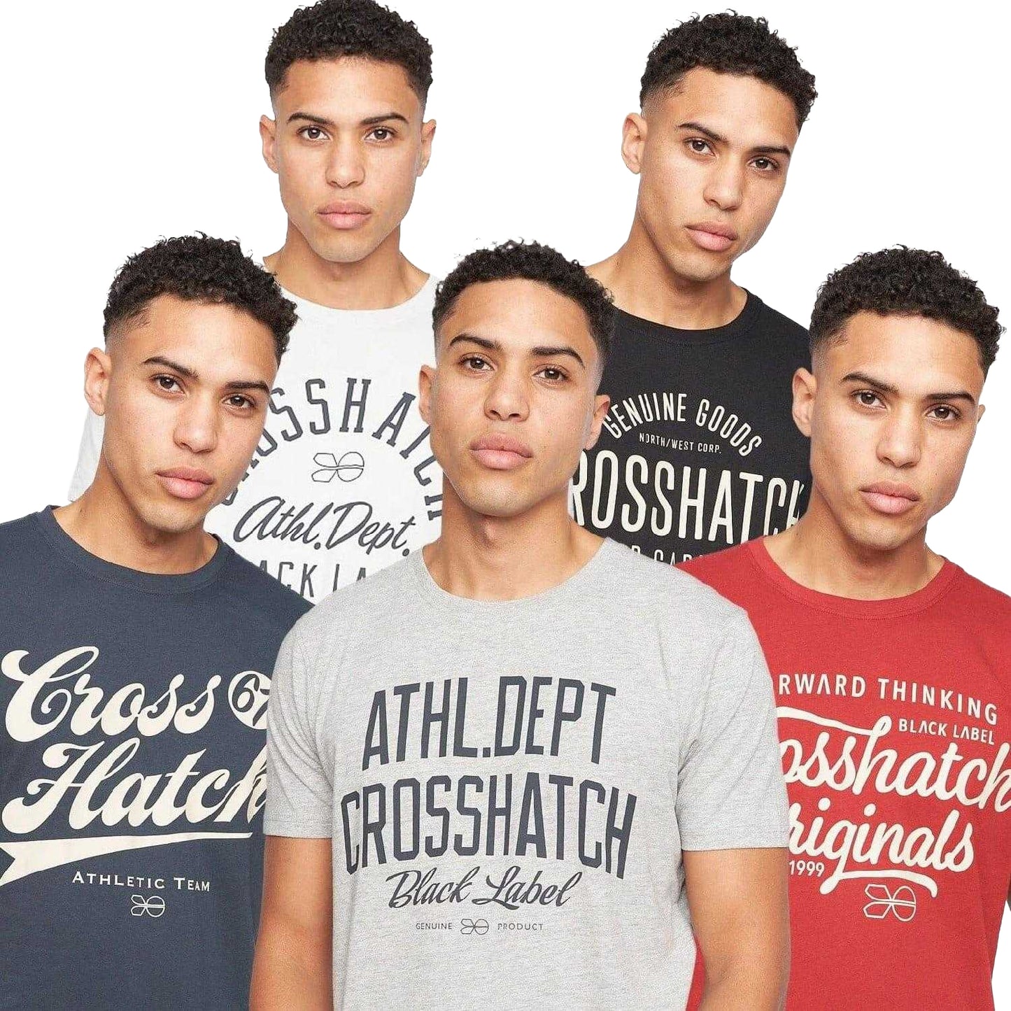 White-Black-Navy-Grey-Red - Front - Crosshatch Mens Luckmoore Printed T-Shirt (Pack of 5)