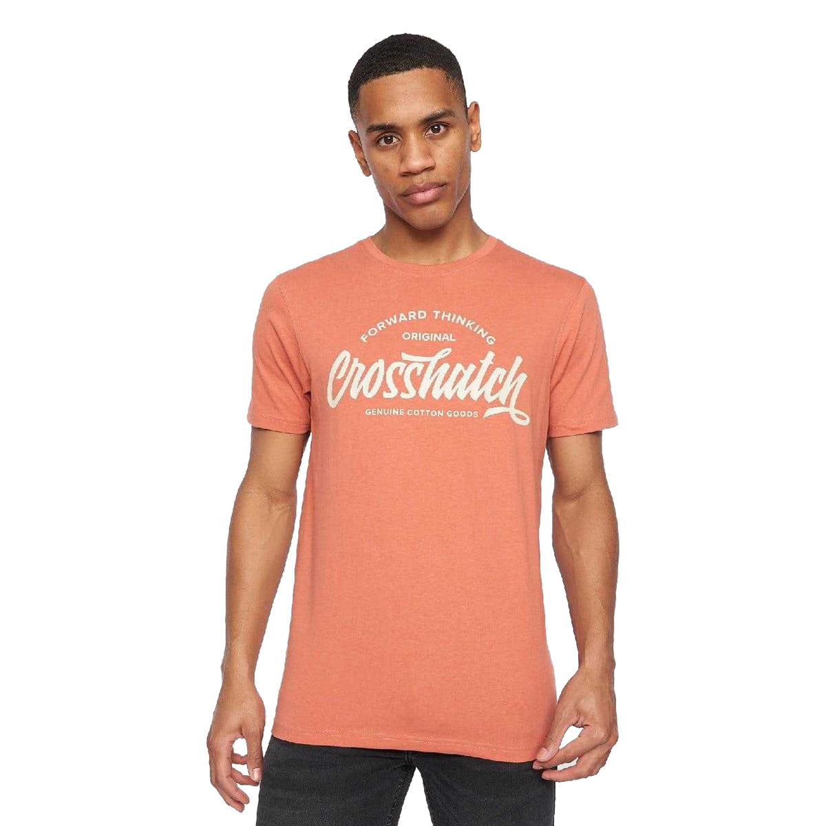 Navy-Orange-Black-Grey Marl-White - Back - Crosshatch Mens Brandax Printed T-Shirt (Pack of 5)