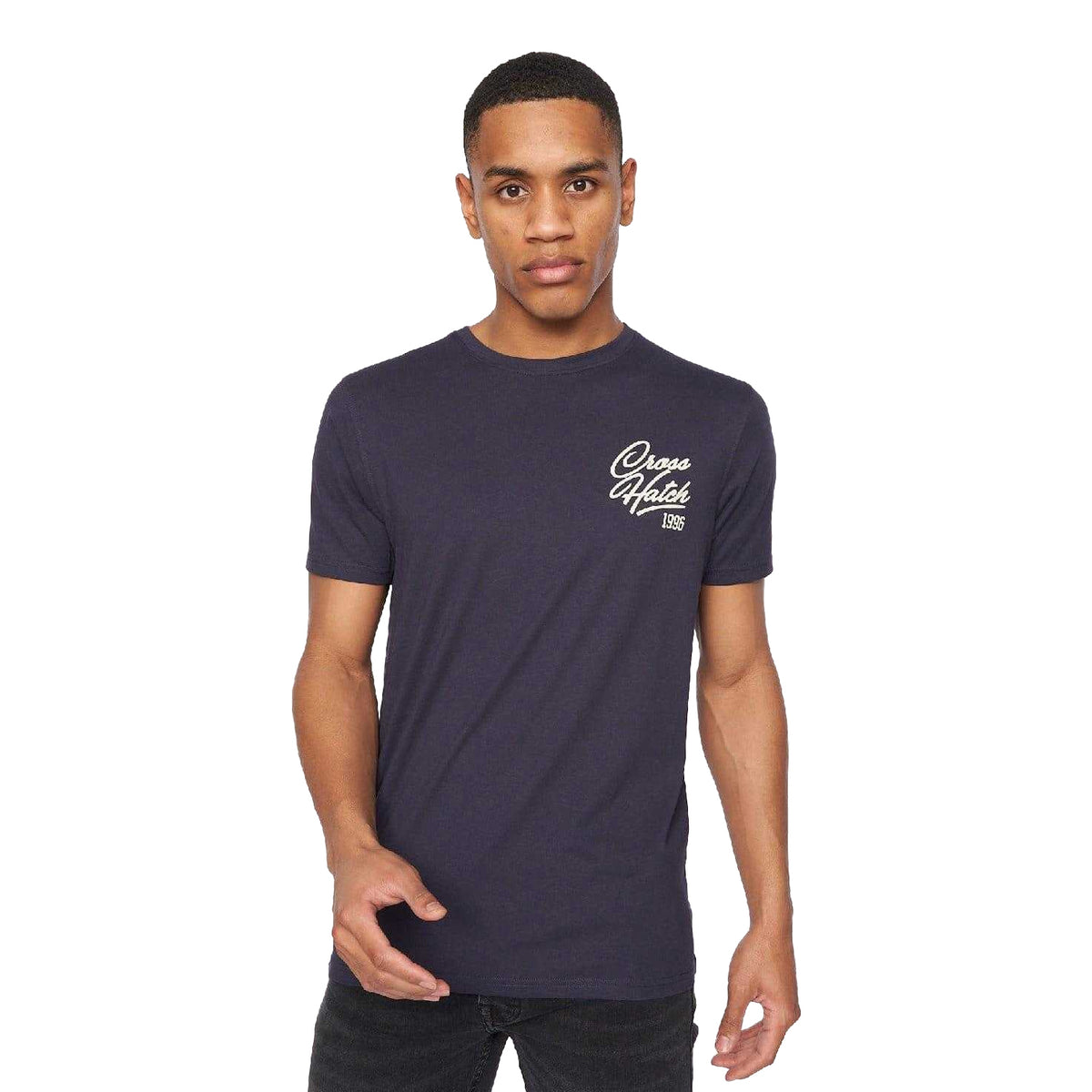 Navy-Orange-Black-Grey Marl-White - Side - Crosshatch Mens Brandax Printed T-Shirt (Pack of 5)