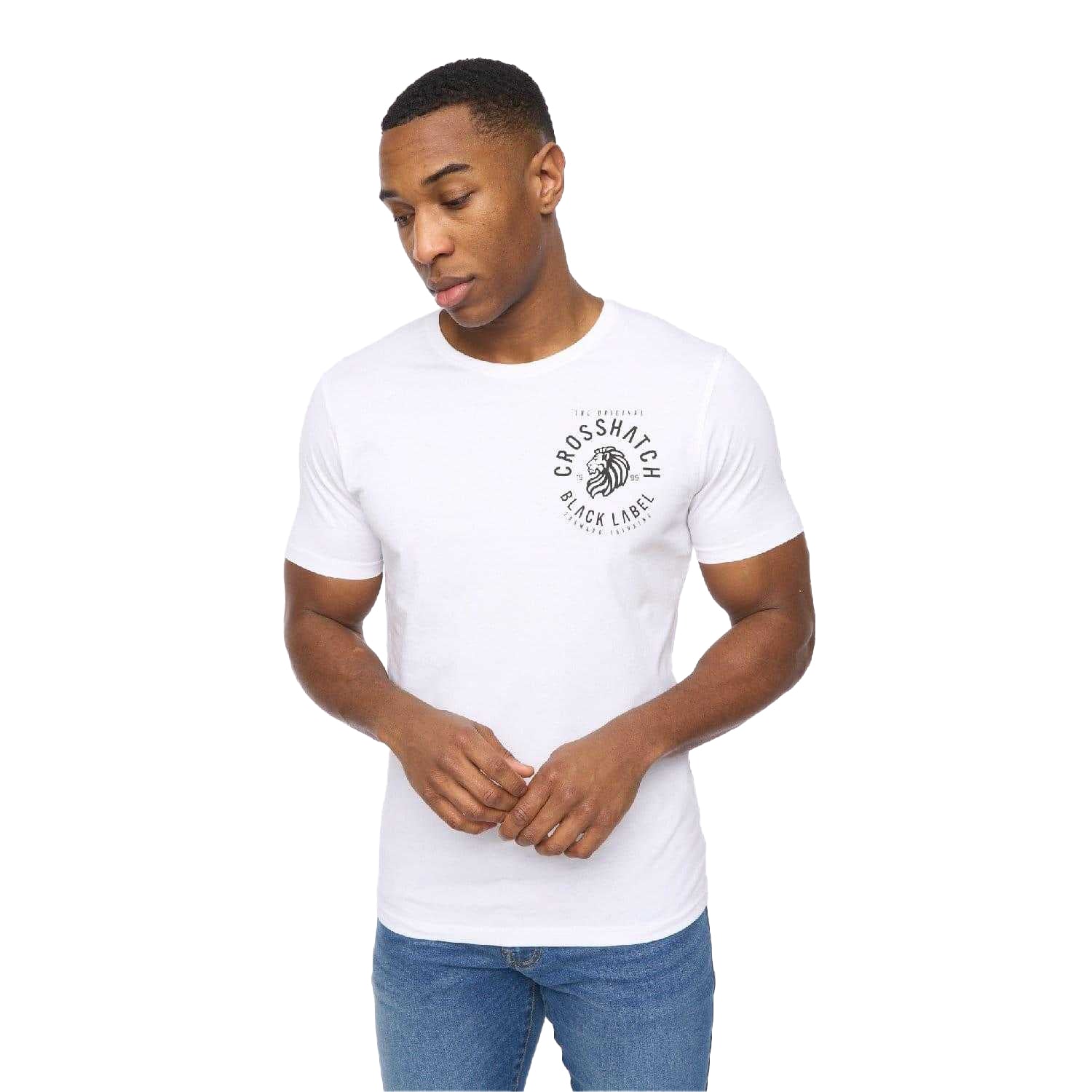 Navy-Off White-Blue-Grey Marl-White - Back - Crosshatch Mens College Theme Printed T-Shirt (Pack of 5)