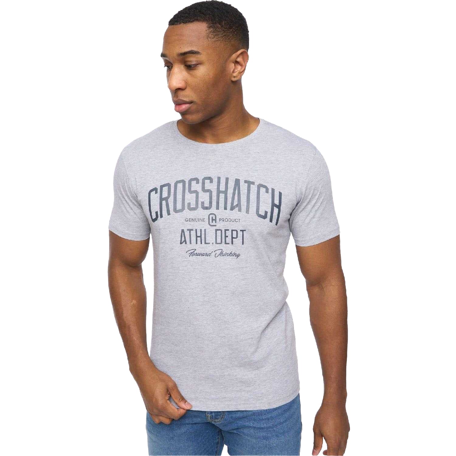 Navy-Off White-Blue-Grey Marl-White - Side - Crosshatch Mens College Theme Printed T-Shirt (Pack of 5)