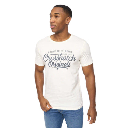 Navy-Off White-Blue-Grey Marl-White - Pack Shot - Crosshatch Mens College Theme Printed T-Shirt (Pack of 5)