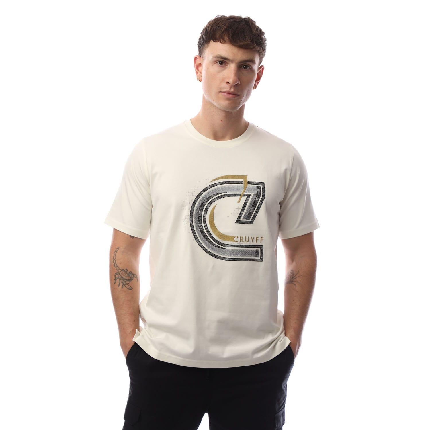 Off White - Front - Cruyff Mens Embro Logo T-Shirt
