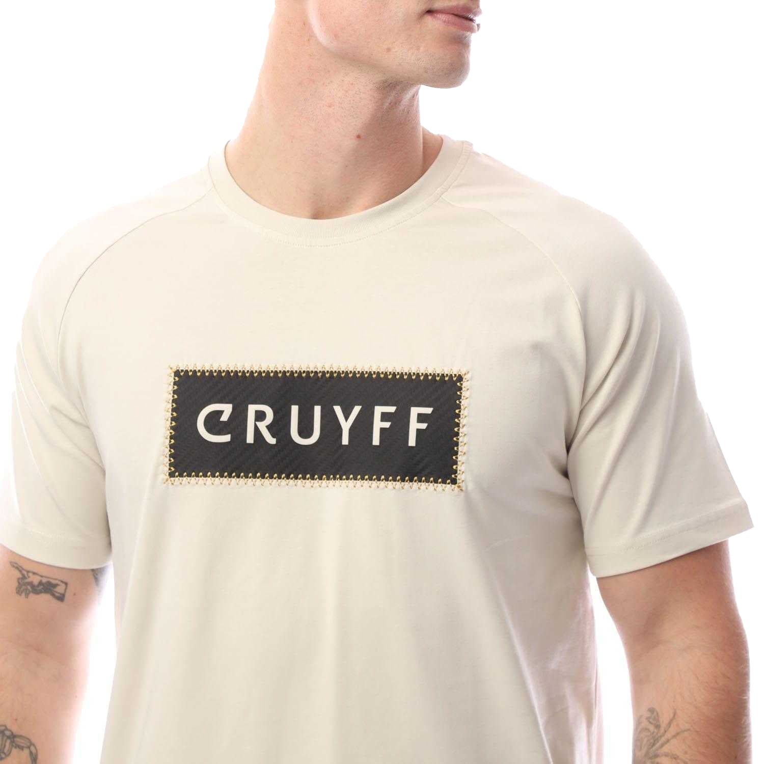 Cream - Side - Cruyff Mens Fuzeknit Laser Cut T-Shirt