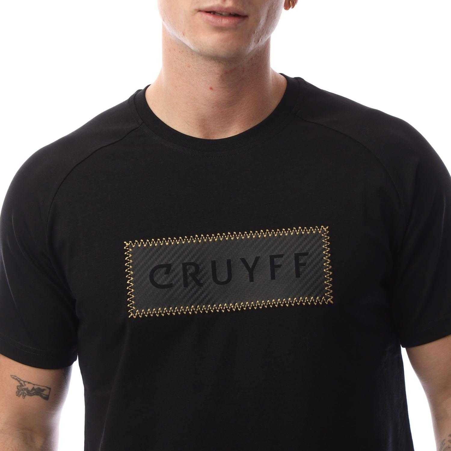 Black-Gold - Back - Cruyff Mens Fuzeknit Laser Cut T-Shirt