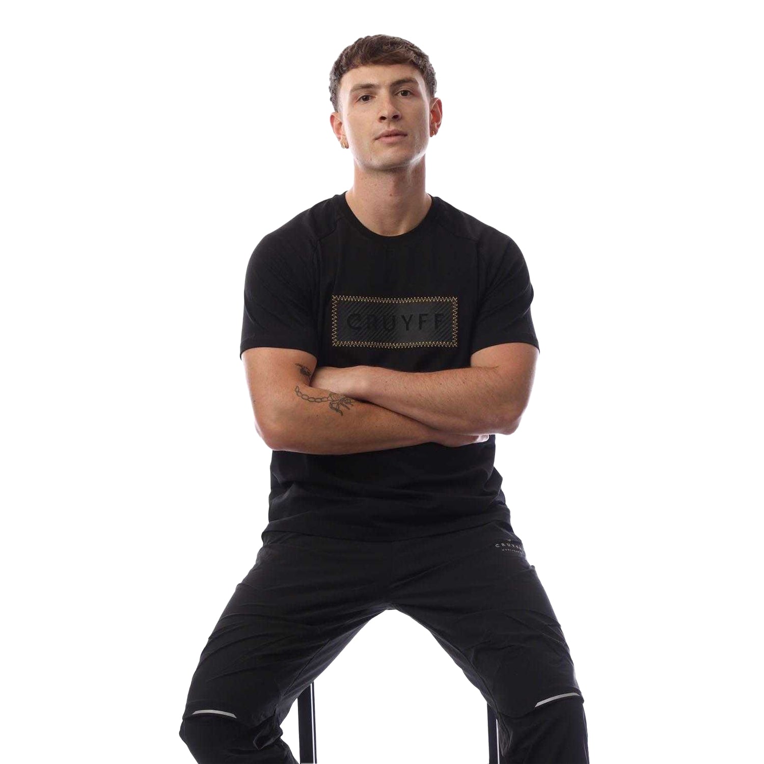 Black-Gold - Side - Cruyff Mens Fuzeknit Laser Cut T-Shirt
