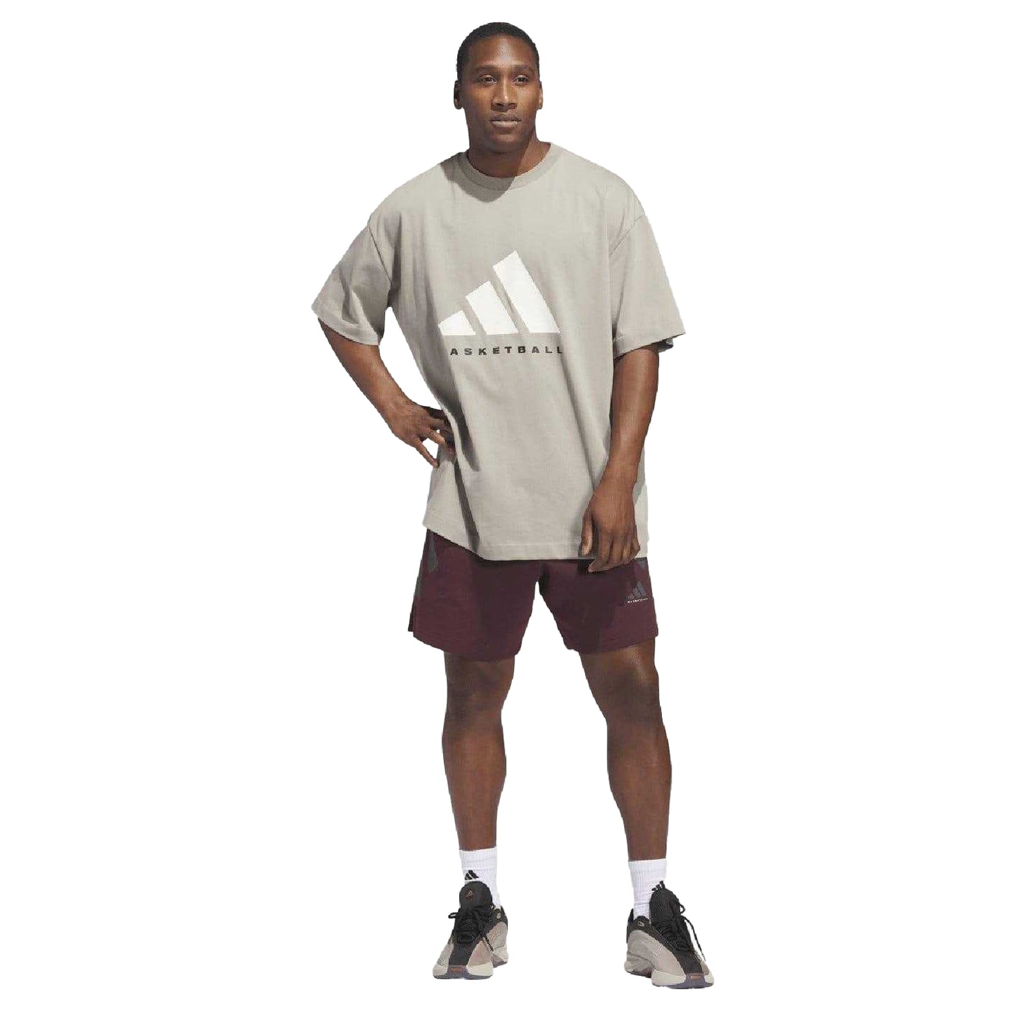 Beige - Side - Adidas Unisex Adult Basketball T-Shirt