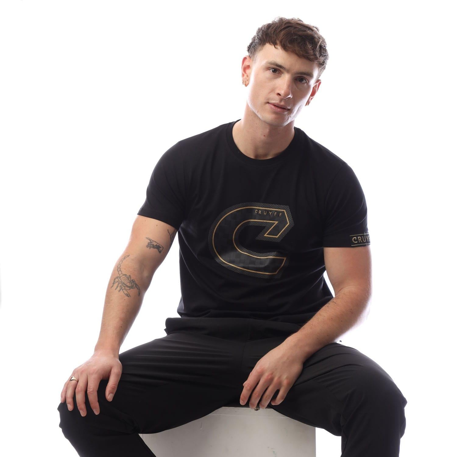 Black-Black-Gold-Gold - Lifestyle - Cruyff Mens Logo Fuzeknit T-Shirt