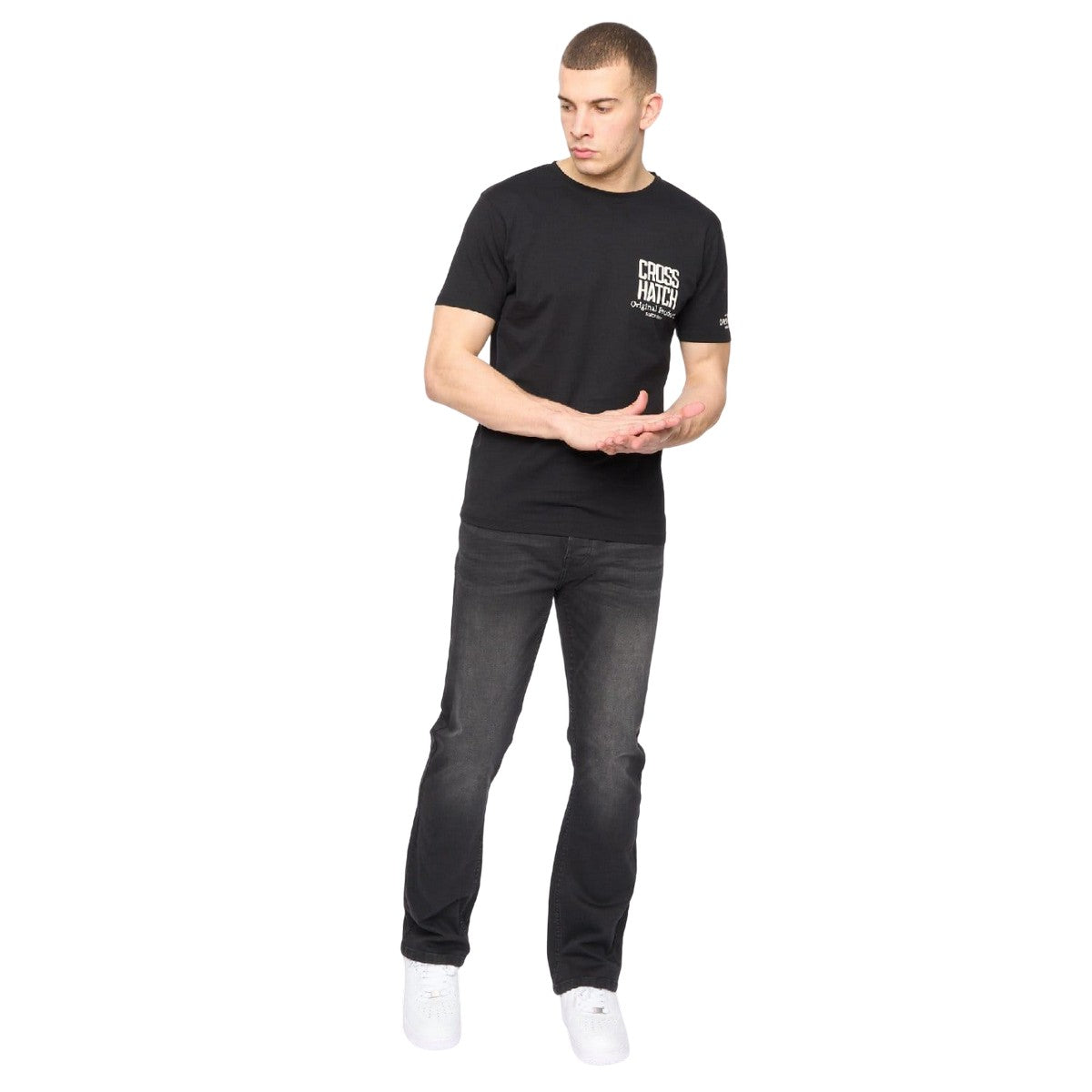 Black - Close up - Crosshatch Mens Winsbury Bootcut Jeans