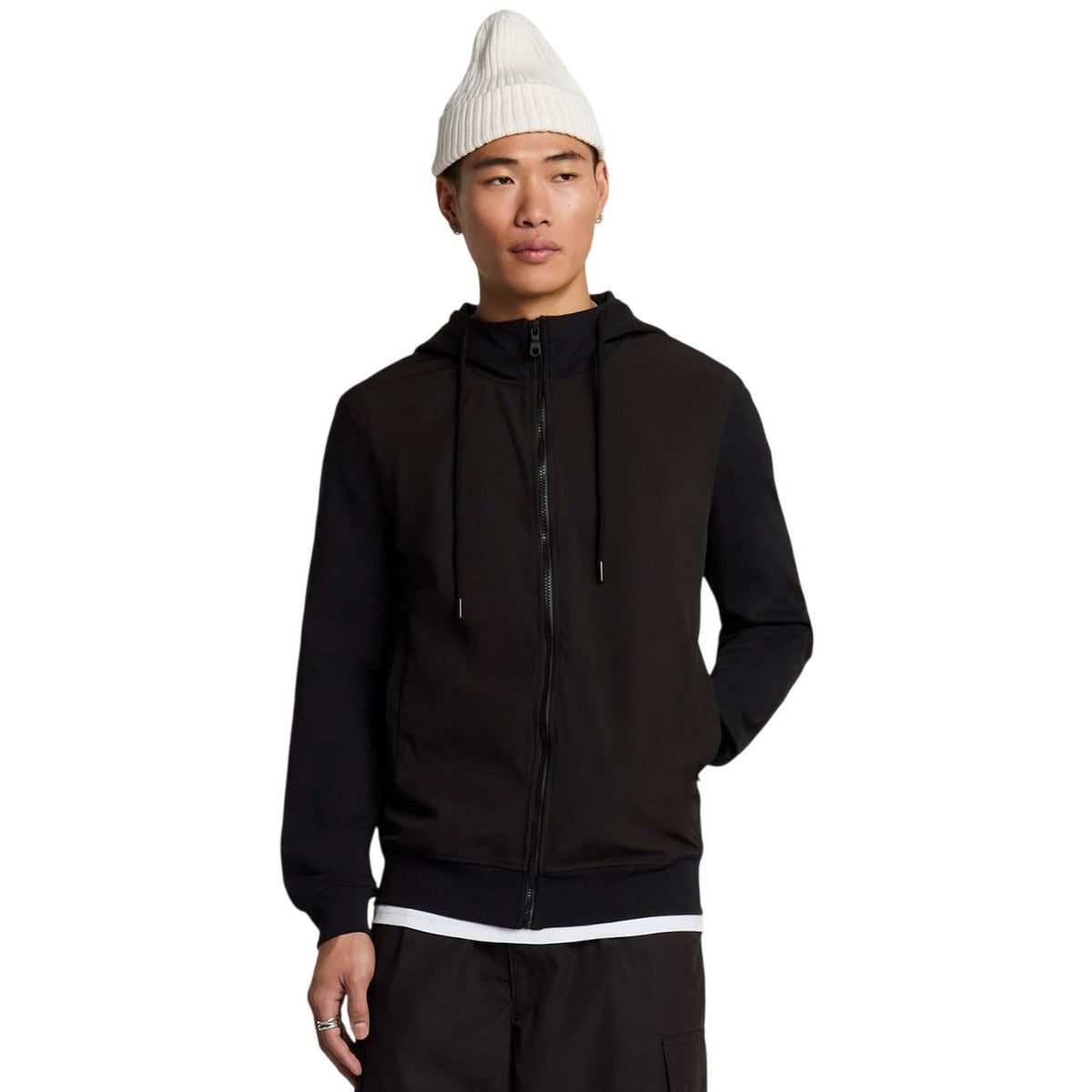 Black - Side - Lyle & Scott Mens Hybrid Softshell Full Zip Hoodie