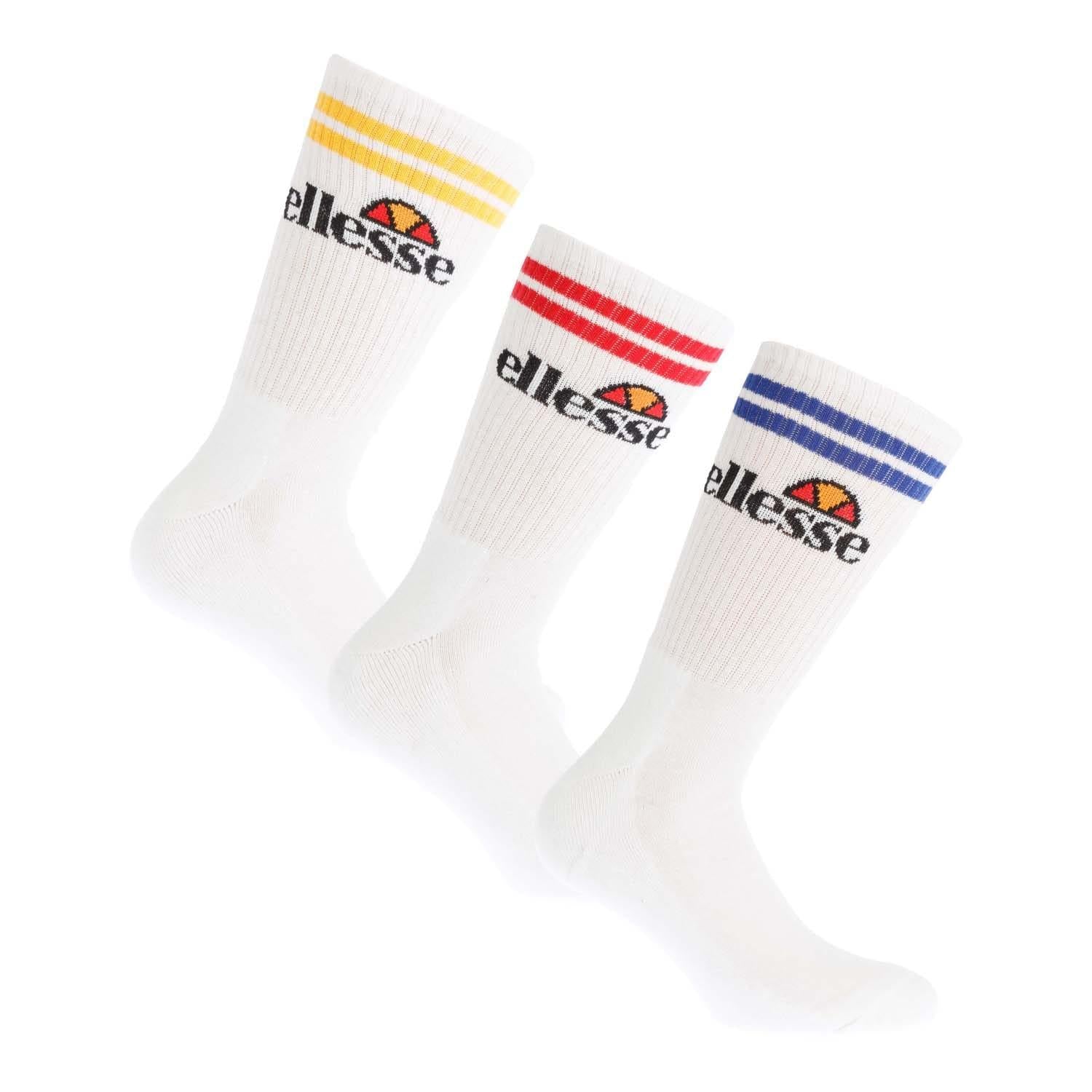 White - Front - Ellesse Unisex Adult Pullo Logo Socks (Pack of 3)