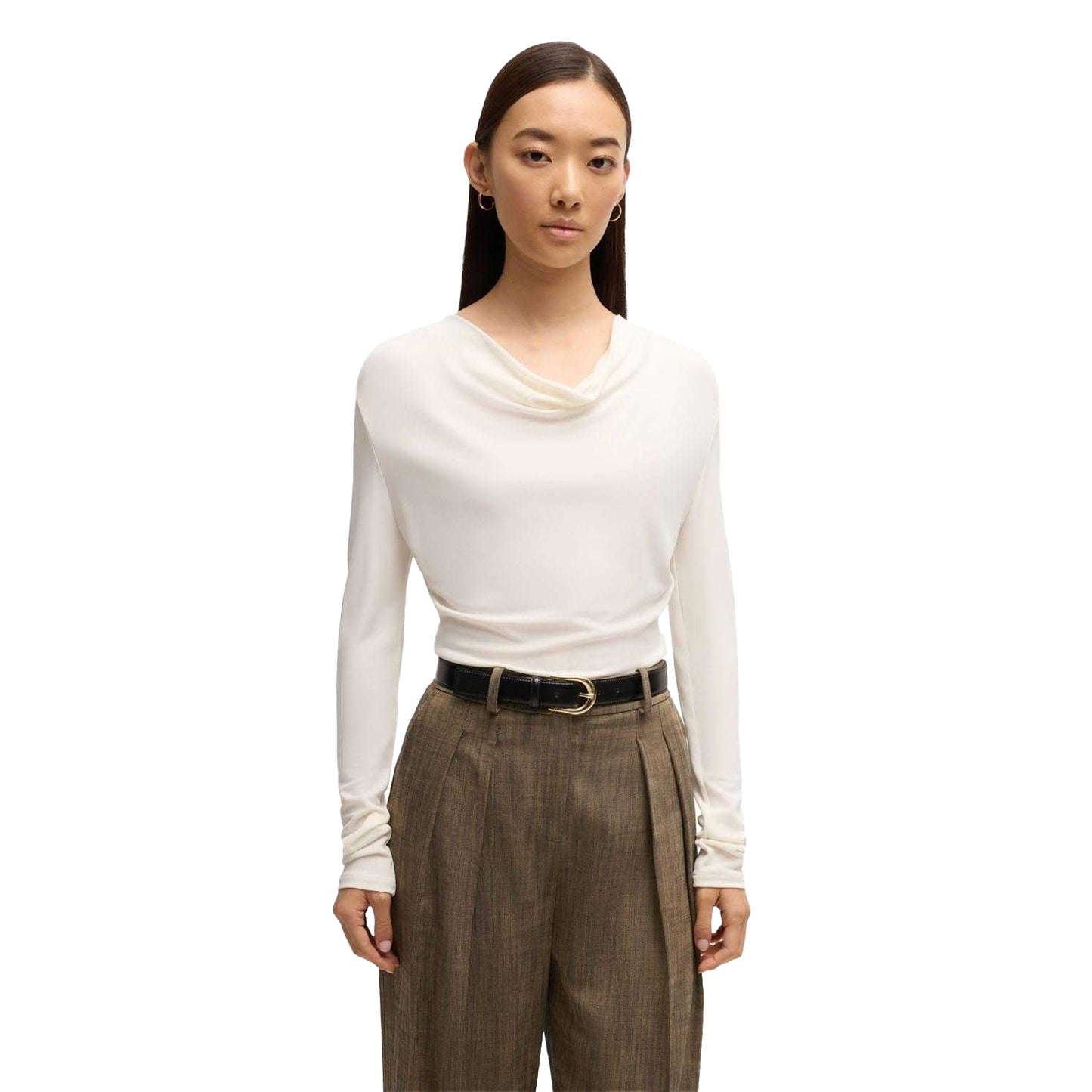 White - Side - Boss Womens-Ladies Eseyana Stretch Long-Sleeved T-Shirt