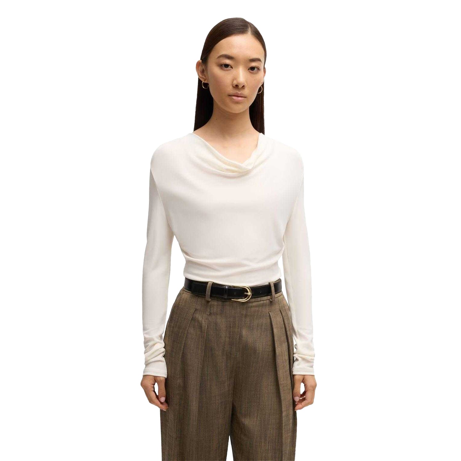 White - Side - Boss Womens-Ladies Eseyana Stretch Long-Sleeved T-Shirt
