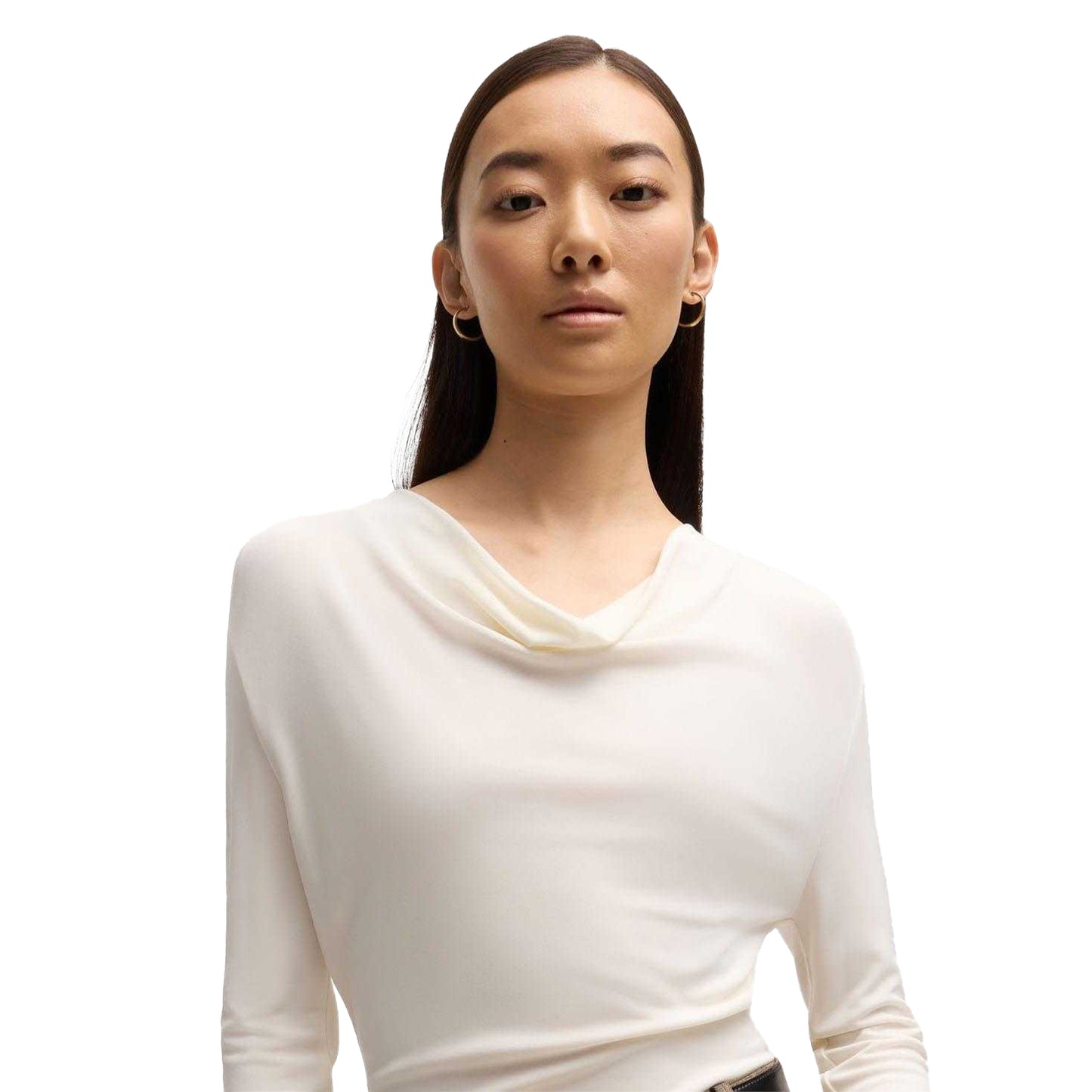 White - Lifestyle - Boss Womens-Ladies Eseyana Stretch Long-Sleeved T-Shirt