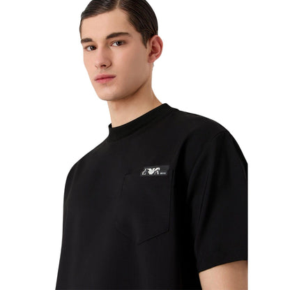 Black - Side - Emporio Armani Mens Chest Logo T-Shirt