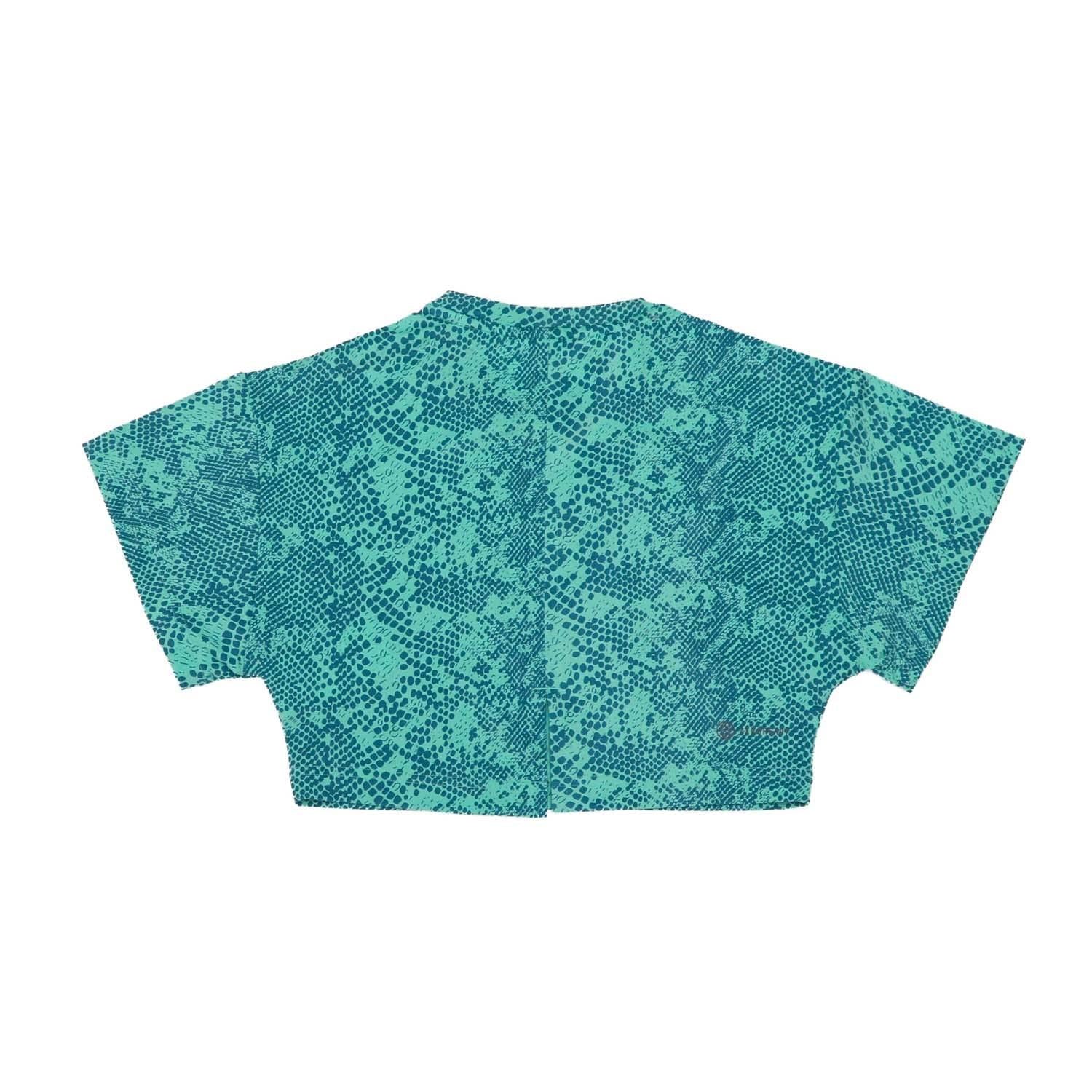 Green-Blue - Back - Adidas Girls Animal Print Aeroready Crop T-Shirt