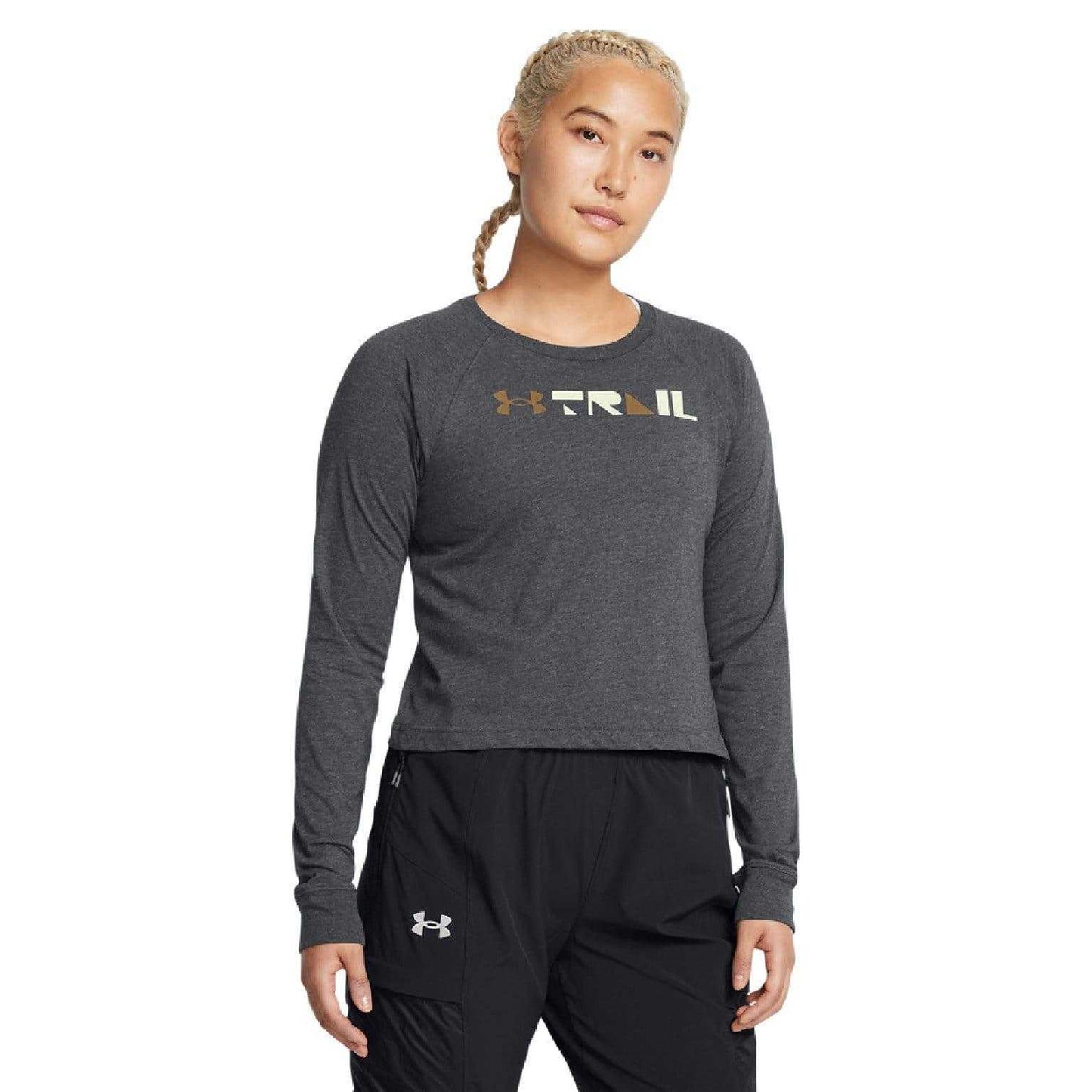 Grey - Side - Under Armour Womens-Ladies Launch Trail Run Long-Sleeved T-Shirt